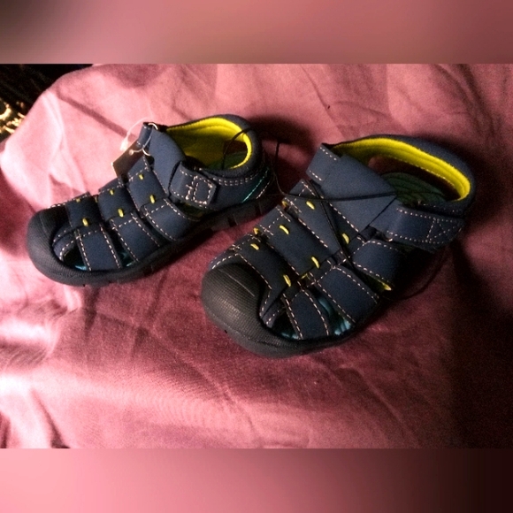 Falls Creek Kids Navy Blue Green Fisherman Sandals - Picture 2 of 4